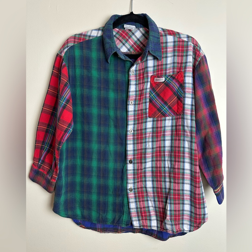 Vintage‎ Guess Mixed Plaid Button-Down Shirt in Red & Green